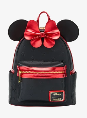 Loungefly Disney Minnie Mouse Metallic Red Bow Ears Mini Backpack - BoxLunch Exclusive