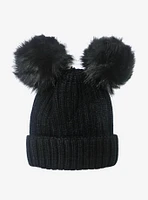 Double Pom Pom Black Knit Beanie