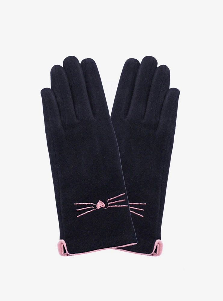 Black Cat Faux Suede Smart Touch Gloves