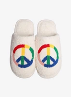 Fuzzy Soft Rainbow Peace Sign Slippers