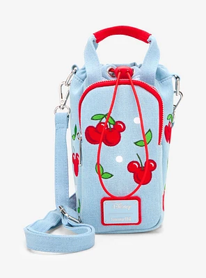 Loungefly Disney Mickey Mouse Cherries Denim Water Bottle Holder Crossbody Bag - BoxLunch Exclusive