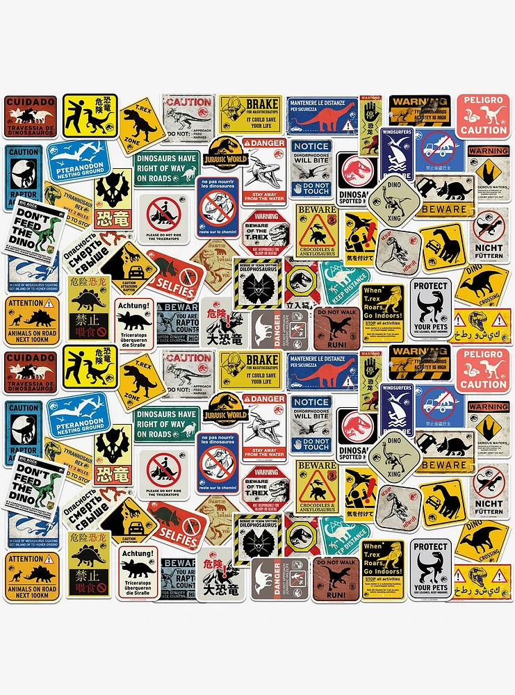 Jurassic World Caution Signs 100ct Vinyl Stickers Variety Pack