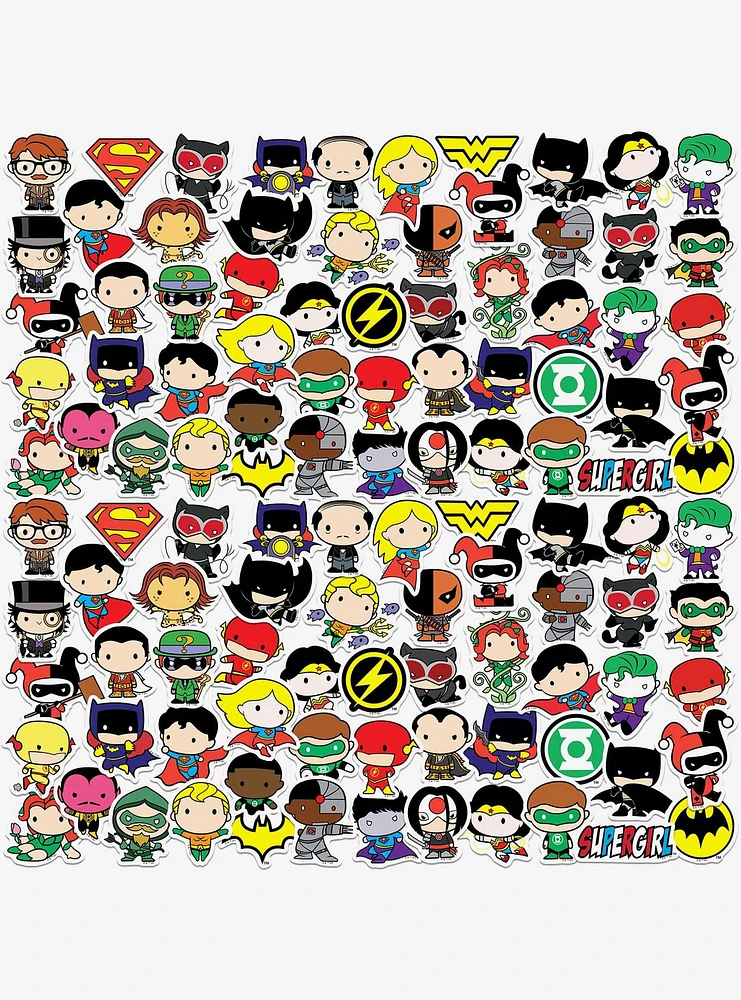 DC Comics Justice League Chibi Superhero 100ct Vinyl Stickers Variety Pack