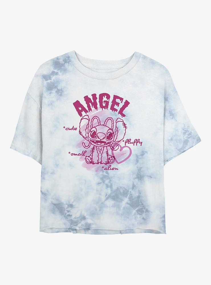 Disney Lilo & Stitch Angel Small Fluffy Cute Alien Girls Tie-Dye Crop T-Shirt