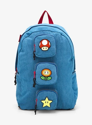Nintendo Super Mario Bros. Icons Denim Multi-Pocket Backpack — BoxLunch Exclusive