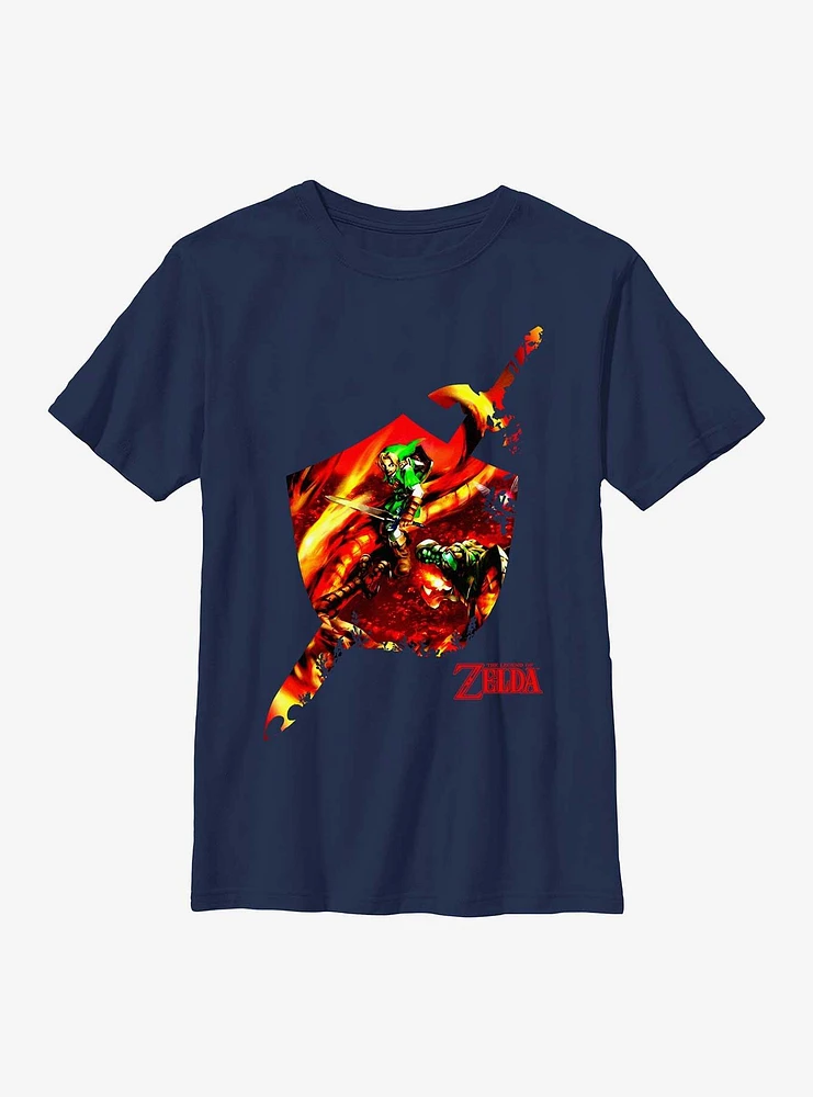 The Legend Of Zelda Link Fire Shield Emblem Youth T-Shirt
