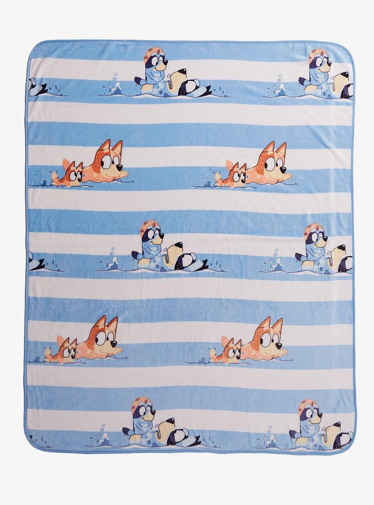Bluey Heeler Family Swimming Striped Fleece Throw - BoxLunch Exclusive