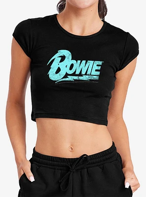 David Bowie Logo Cap Sleeve Baby Rib Crop Top