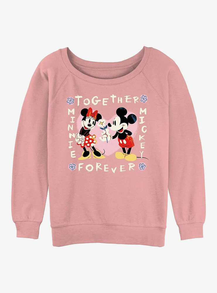 Disney Mickey Mouse and Minnie Together Forever Womens Slouchy Sweatshirt