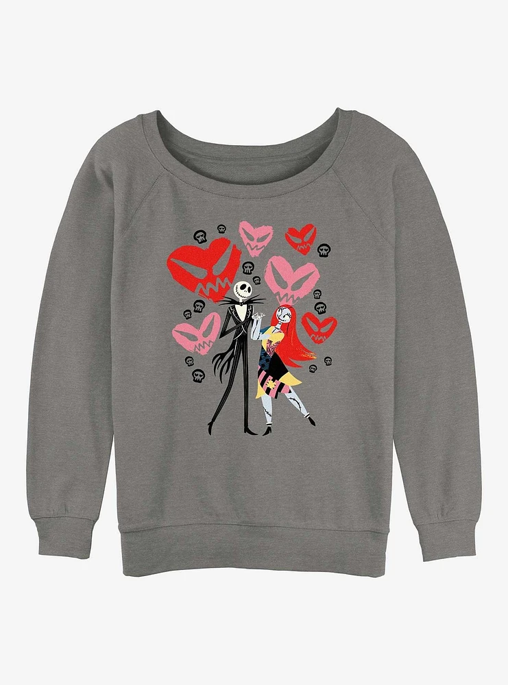 Disney The Nightmare Before Christmas Jack and Sally Doodle Hearts Womens Slouchy Sweatshirt