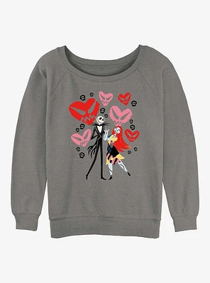 Disney The Nightmare Before Christmas Jack and Sally Doodle Hearts Womens Slouchy Sweatshirt