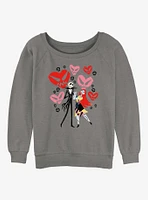 Disney The Nightmare Before Christmas Jack and Sally Doodle Hearts Womens Slouchy Sweatshirt