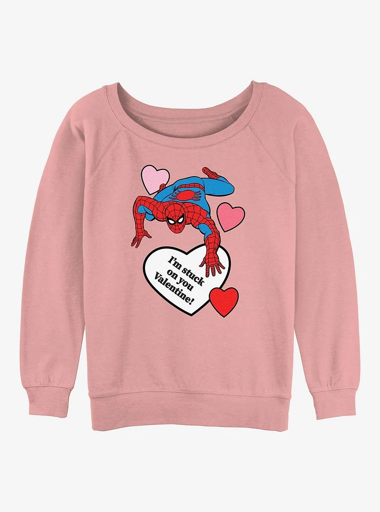 Marvel Spiderman Im Stuck On You Valentine Womens Slouchy Sweatshirt