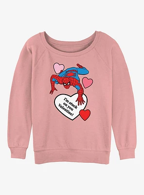 Marvel Spiderman Im Stuck On You Valentine Womens Slouchy Sweatshirt