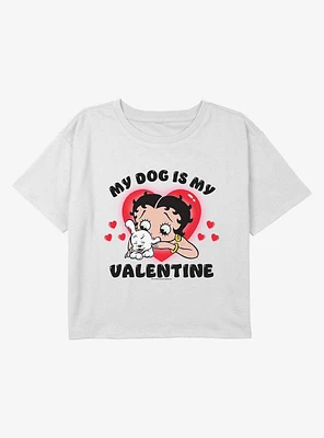 Betty Boop My Dog Is Valentine Youth Girls Boxy Crop T-Shirt