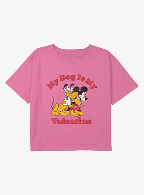 Disney Pluto My Dog Is Valentine Youth Girls Boxy Crop T-Shirt