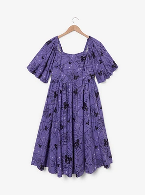 Disney Mickey Mouse Jack-o-Lantern Spiderweb Allover Print Plus Smock Dress - BoxLunch Exclusive