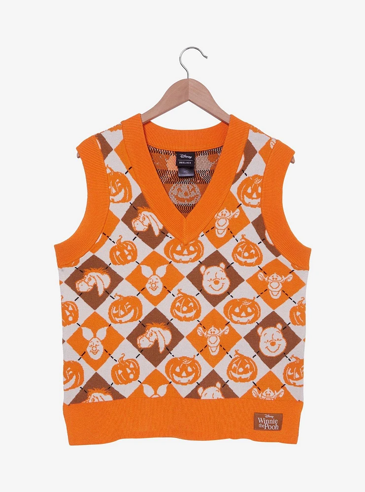 Disney Winnie the Pooh Characters & Pumpkins Argyle Women's Sweater Vest - BoxLunch Exclusive