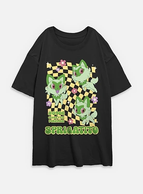 Pokemon Sprigatito Grass Type Checkered Womens Oversized T-Shirt