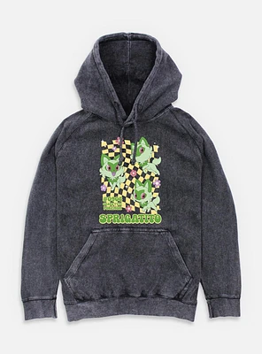 Pokemon Sprigatito Grass Type Checkered Mineral Wash Hoodie