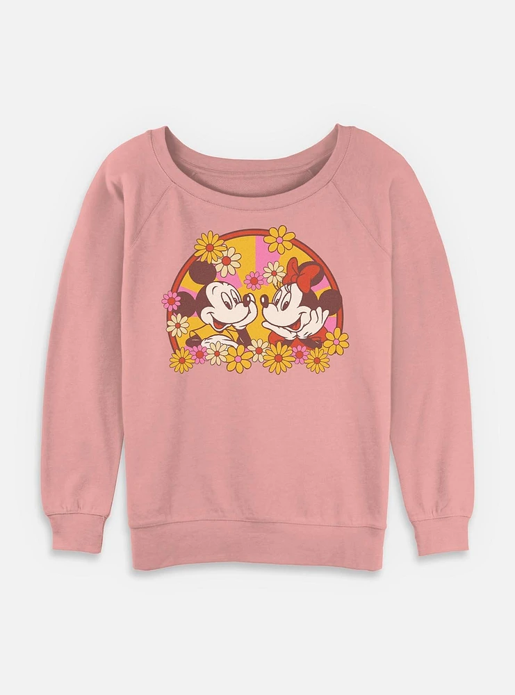 Disney Mickey Mouse Love Bloom Womens Slouchy Sweatshirt