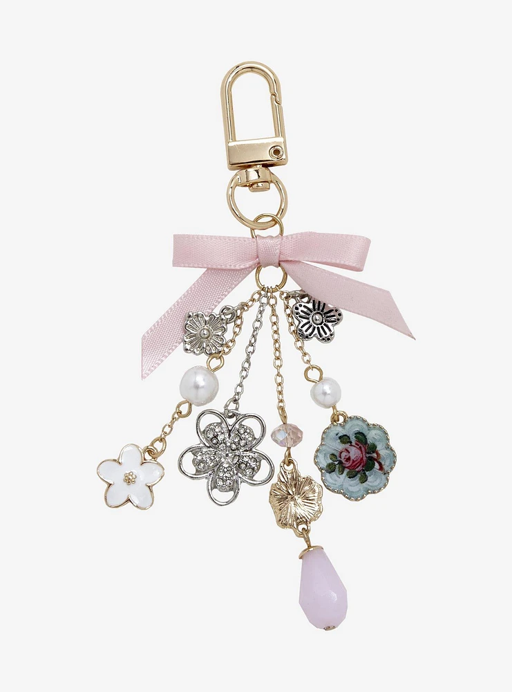 Pink Ribbon Metallic Multi-Charm Keychain