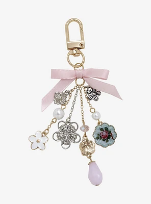 Pink Ribbon Metallic Multi-Charm Keychain