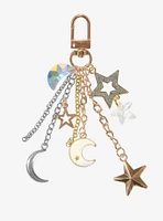 Crescent Moon & Stars Gold Multi-Charm Keychain