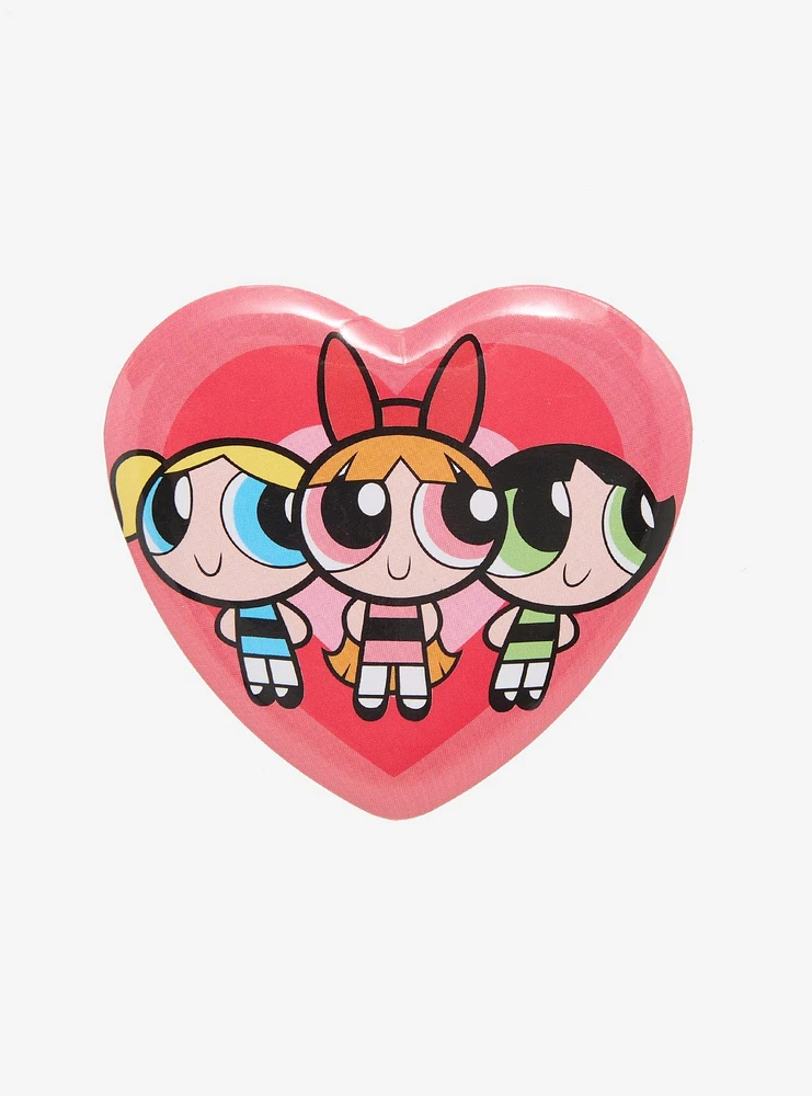 The Powerpuff Girls Group Portrait Heart Button Pin