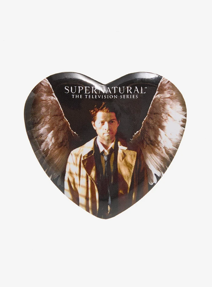 Supernatural Castiel Wings Heart Button Pin