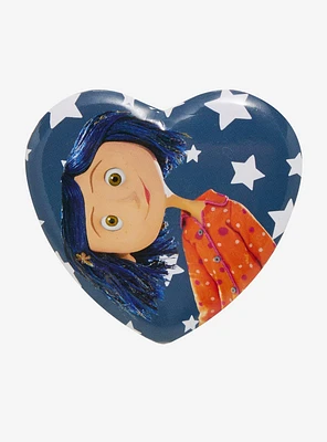 Coraline Head Tilt Starry Heart-Shaped Button Pin