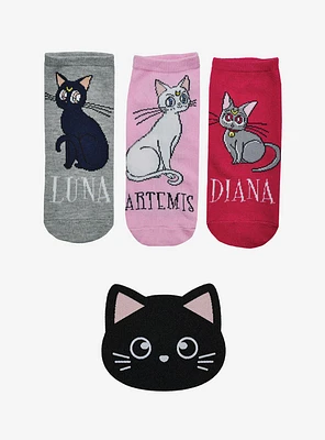 Sailor Moon Cat 3-Pair Ankle Socks & Black Cat Patch