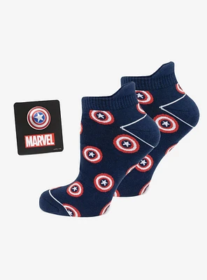 Marvel Captain America Navy Ankle Socks and Lapel Pin Set