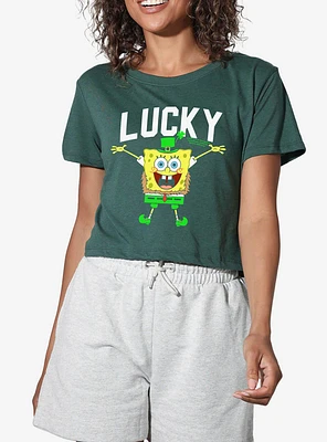 SpongeBob SquarePants "Lucky" Leprechaun Premium Triblend Women's Crop Top