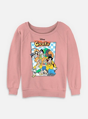 Disney Goofy Group Checkered Pattern Womens Slouchy Sweatshirt