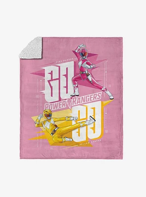 Mighty Morphin Power Rangers Pink and Yellow Silk Touch Sherpa Throw Blanket