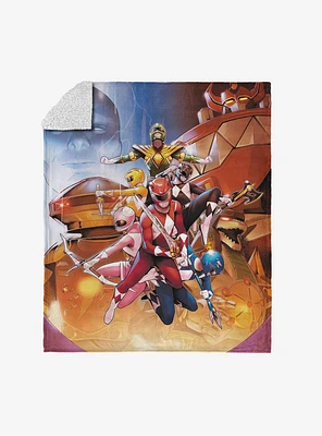 Mighty Morphin Power Rangers Vintage Rangers Silk Touch Sherpa Throw Blanket