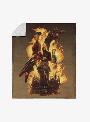 House of the Dragon Fire and Blood Reigns Silk Touch Sherpa Throw Blanket