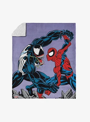 Marvel Spider-Man Peter Venom Spidey Fight Silk Touch Sherpa Throw Blanket