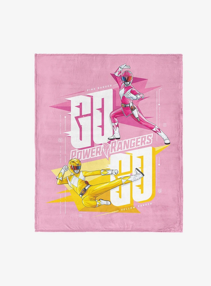 Mighty Morphin Power Rangers Pink and Yellow 50x60" Silk Touch Throw Blanket
