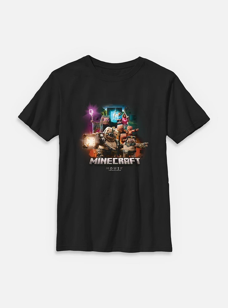 A Minecraft Movie Piglins Vs Heroes Youth T-Shirt