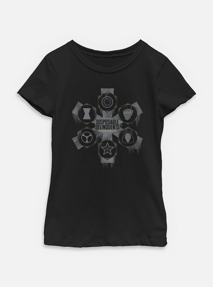 Marvel Thunderbolts* Disposable Delinquents Logos Youth Girls T-Shirt