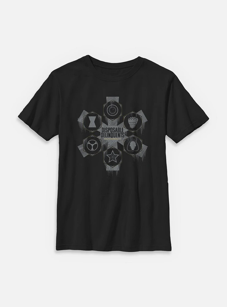 Marvel Thunderbolts* Disposable Delinquents Logos Youth T-Shirt
