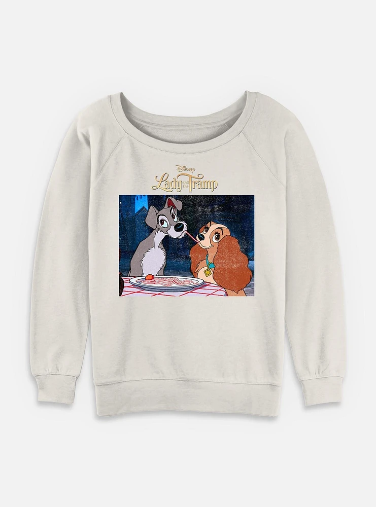 Disney Lady and the Tramp Share Spaghetti Womens Slouchy Sweatshirt