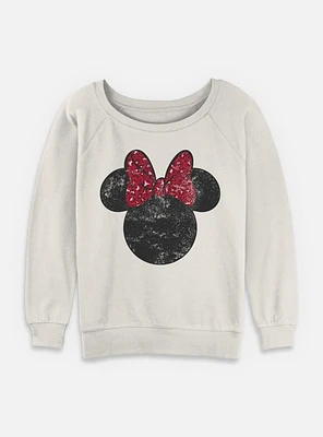 Disney Minnie Mouse Leopard Bow Womens Slouchy Sweatshirt