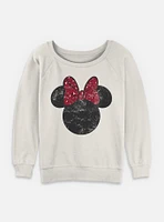 Disney Minnie Mouse Leopard Bow Womens Slouchy Sweatshirt