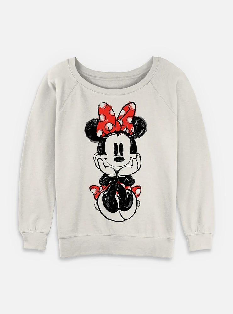 Disney Minnie Mouse Sitting Sketch Womens Slouchy Sweatshirt