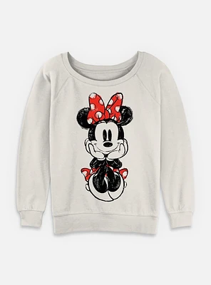 Disney Minnie Mouse Sitting Sketch Womens Slouchy Sweatshirt