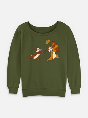 Disney Chip 'n Dale Acorn Big Characters Womens Slouchy Sweatshirt