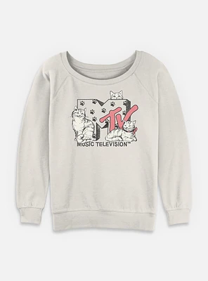 MTV Meowsic Television Womens Slouchy Sweatshirt